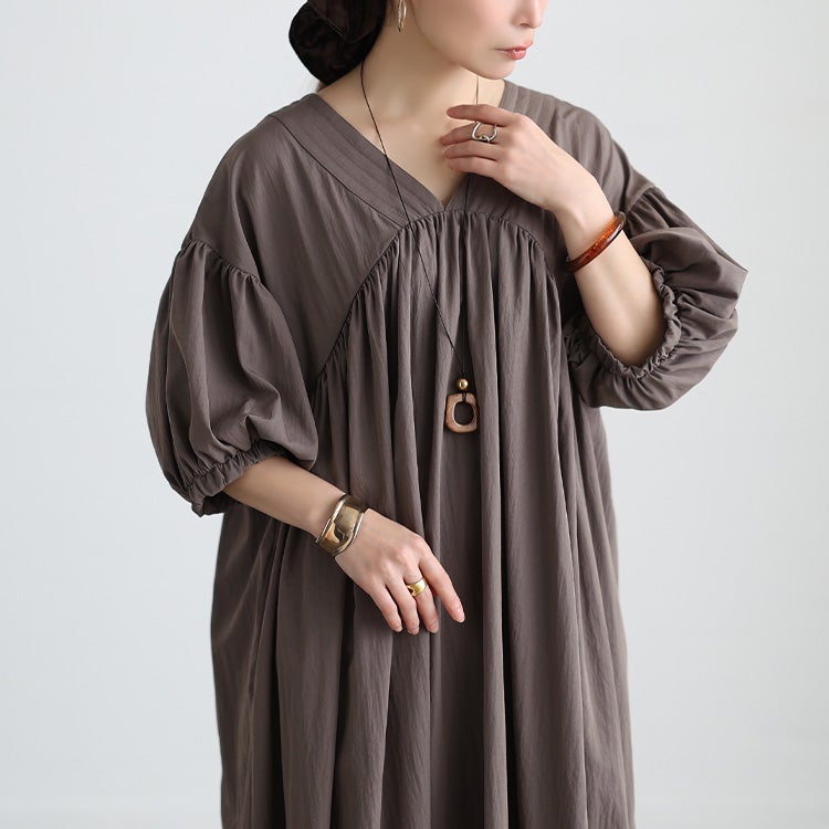 大きいサイズ レディース 接触冷感ギャザー切り替えフレアワンピース