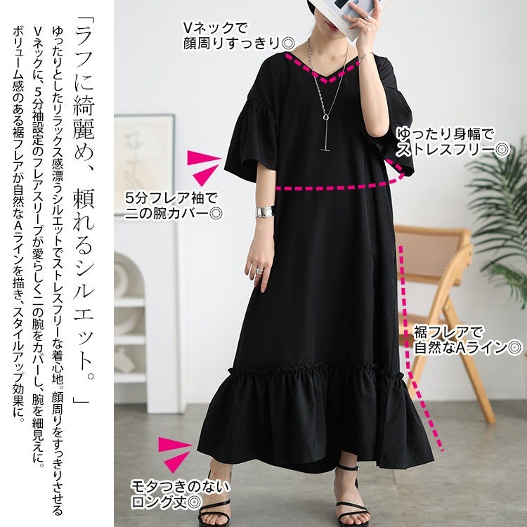 大きいサイズ レディース 接触冷感フリル袖ティアードワンピース