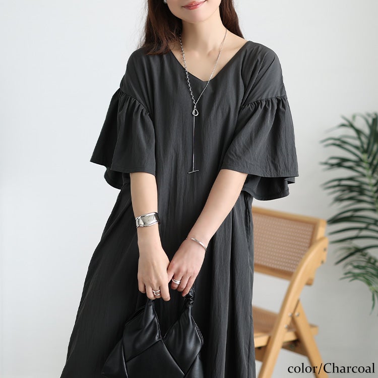 大きいサイズ レディース 接触冷感フリル袖ティアードワンピース