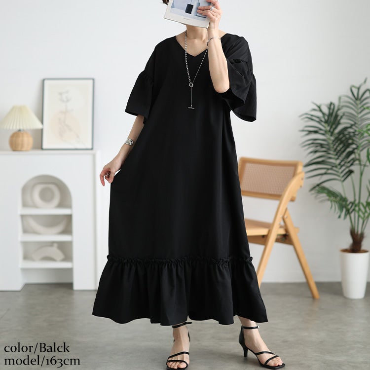 大きいサイズ レディース 接触冷感フリル袖ティアードワンピース
