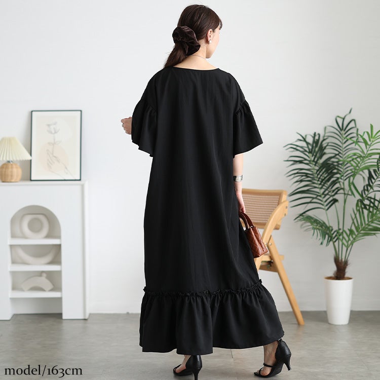 大きいサイズ レディース 接触冷感フリル袖ティアードワンピース
