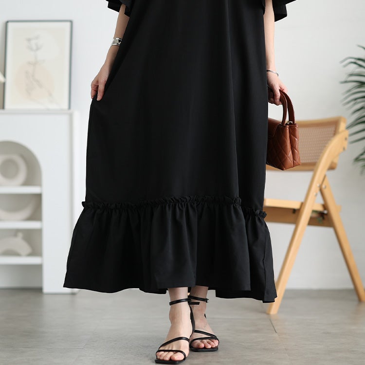 大きいサイズ レディース 接触冷感フリル袖ティアードワンピース