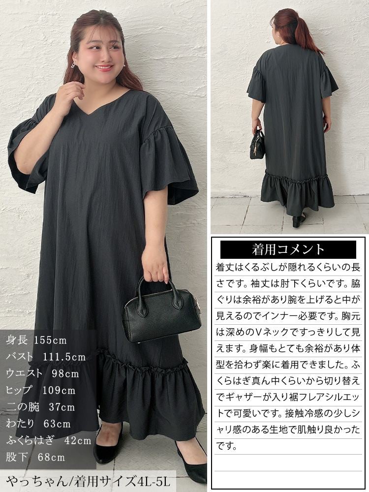 大きいサイズ レディース 接触冷感フリル袖ティアードワンピース