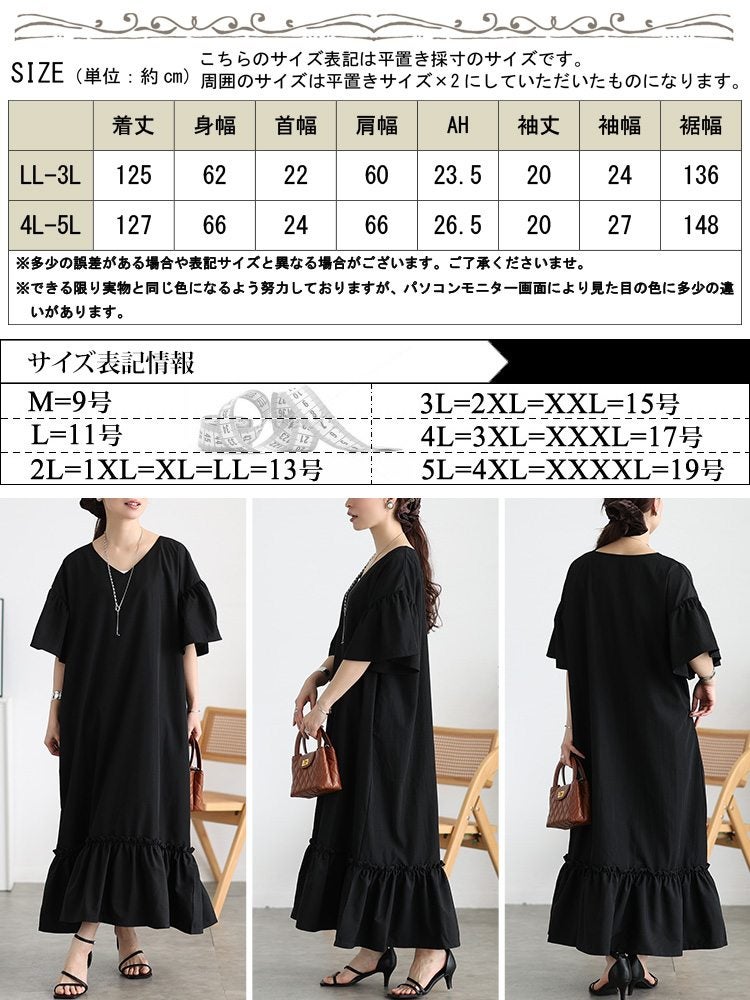 大きいサイズ レディース 接触冷感フリル袖ティアードワンピース