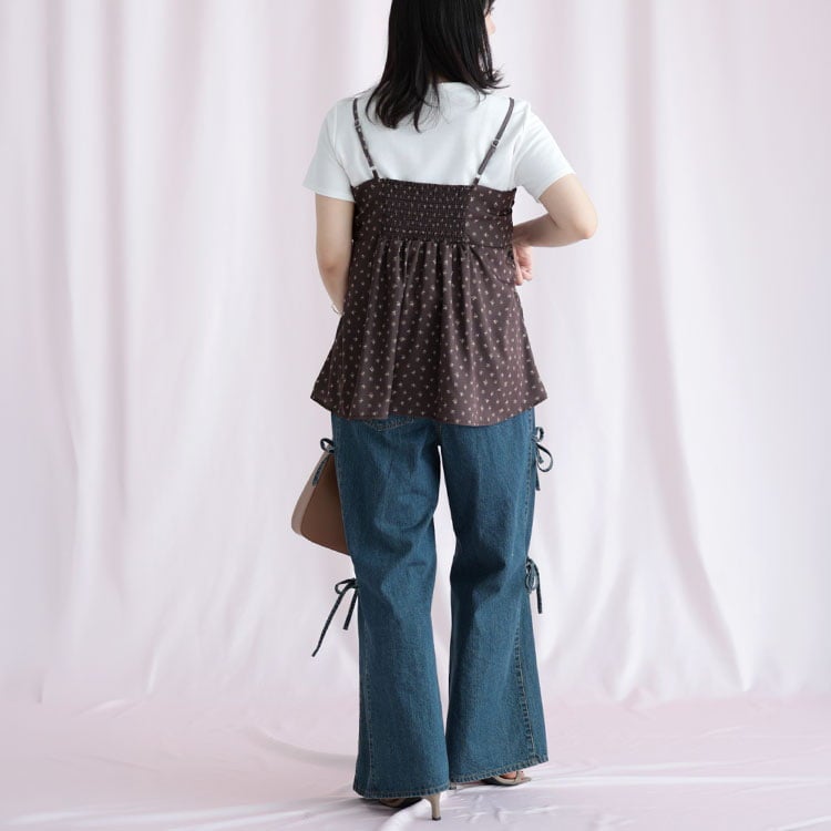 大きいサイズ レディース 小花柄バックシャーリングビスチェチュニック