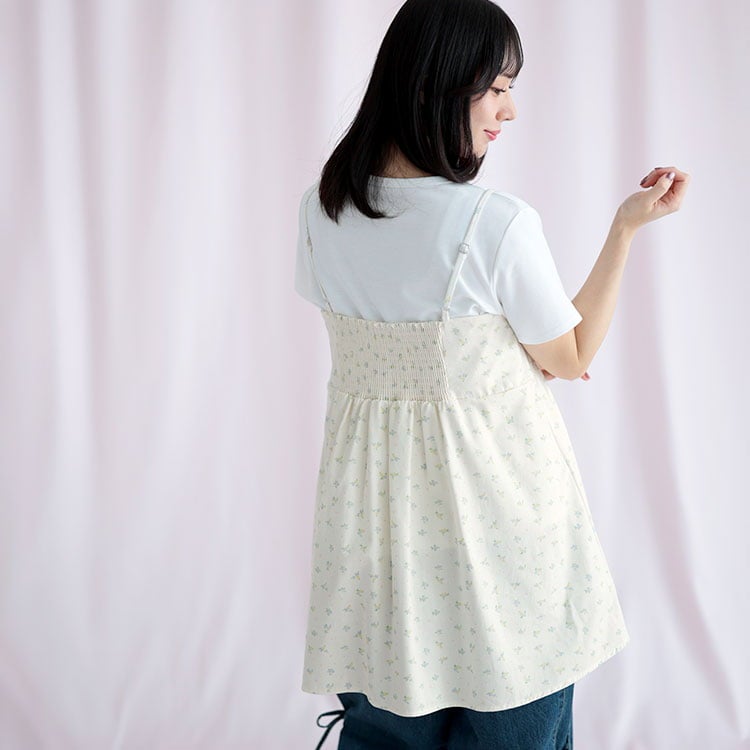 大きいサイズ レディース 小花柄バックシャーリングキャミチュニック