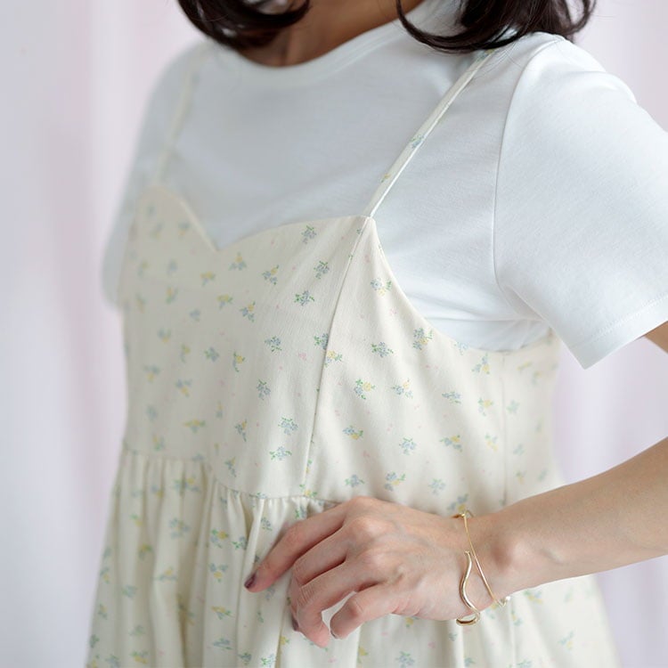 大きいサイズ レディース 小花柄バックシャーリングキャミチュニック