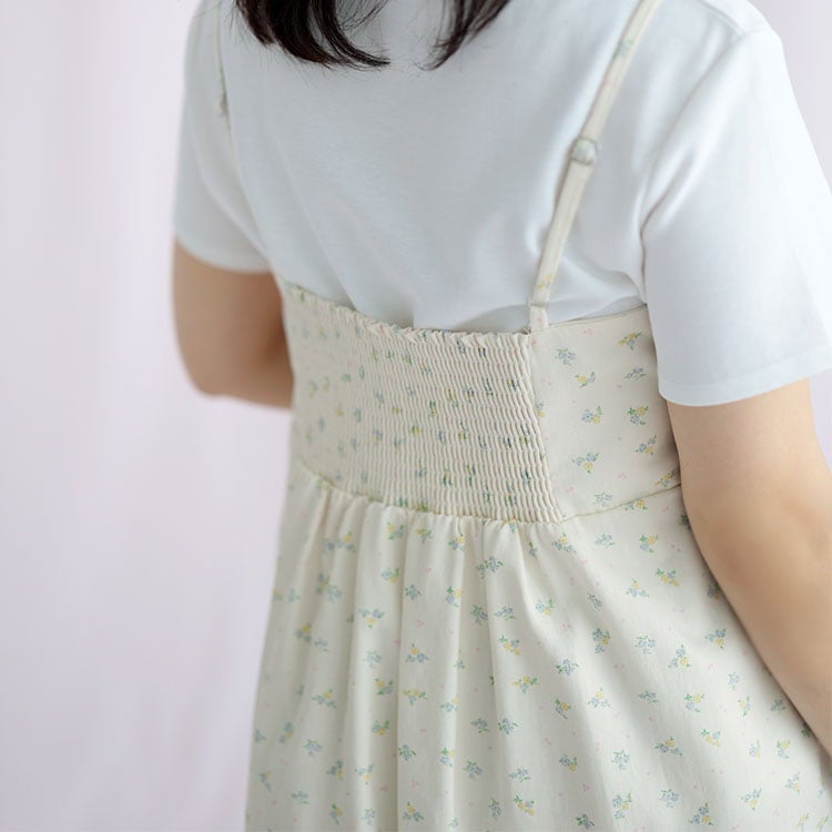 大きいサイズ レディース 小花柄バックシャーリングキャミチュニック