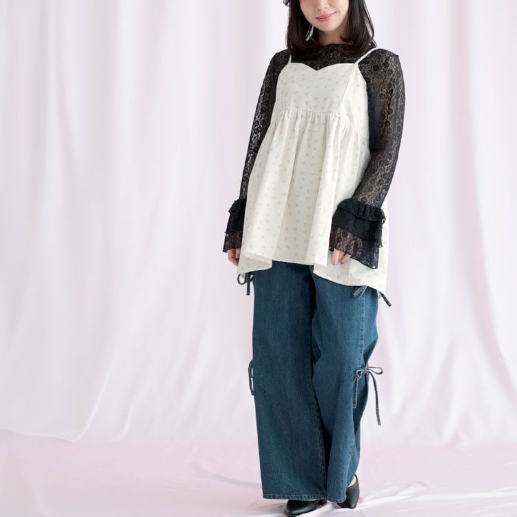 大きいサイズ レディース 小花柄バックシャーリングキャミチュニック