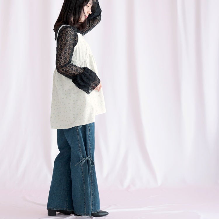 大きいサイズ レディース 小花柄バックシャーリングキャミチュニック