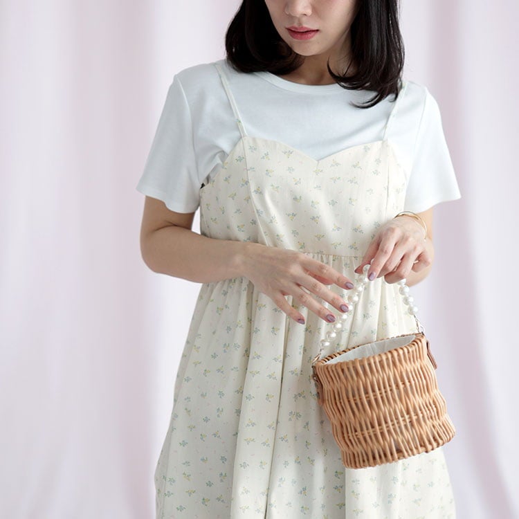 大きいサイズ レディース 小花柄バックシャーリングキャミチュニック