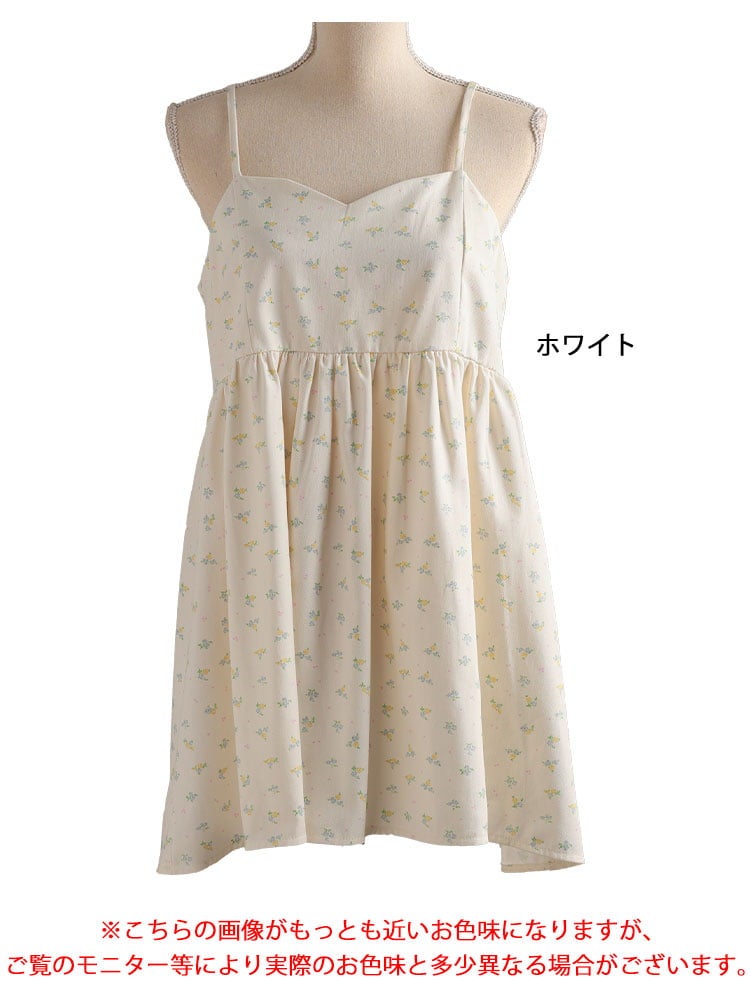 大きいサイズ レディース 小花柄バックシャーリングキャミチュニック