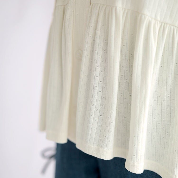 大きいサイズ レディース 小花パンチングリブ切替ペプラムVネックカーディガン