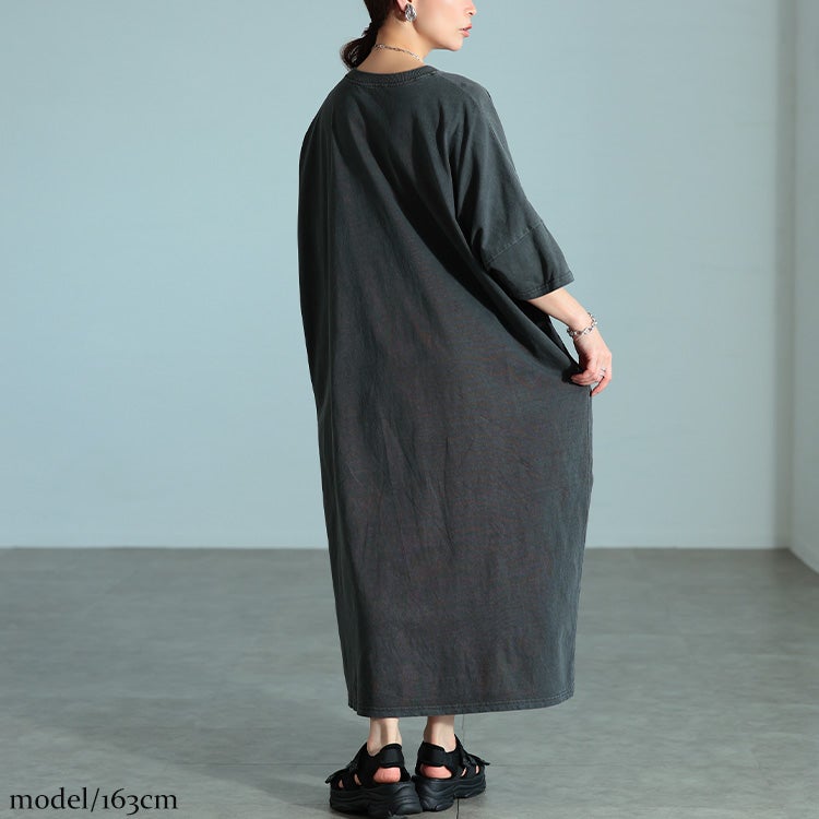 大きいサイズ レディース ヘンリーネックコットンワンピース