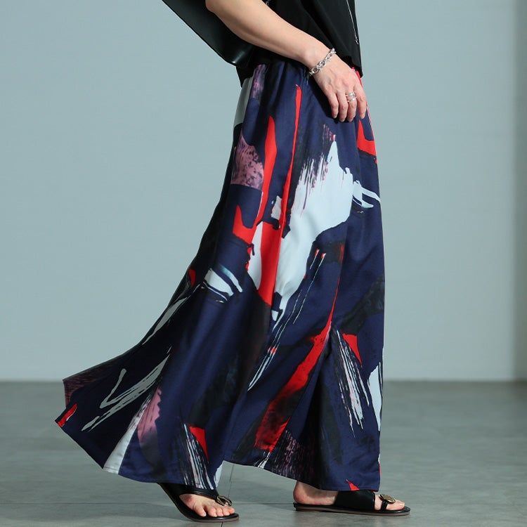 大きいサイズ レディース アート柄フレアスカート