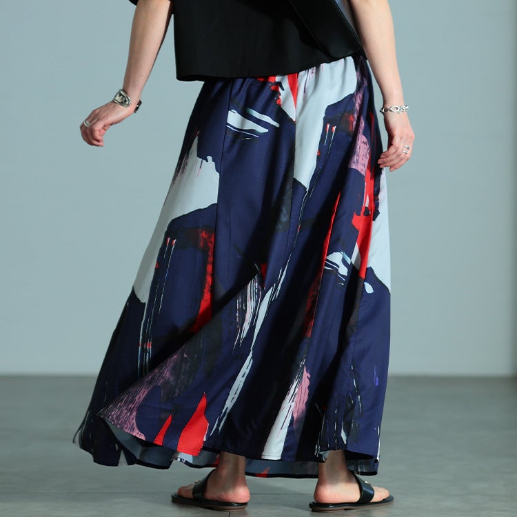 大きいサイズ レディース アート柄フレアスカート