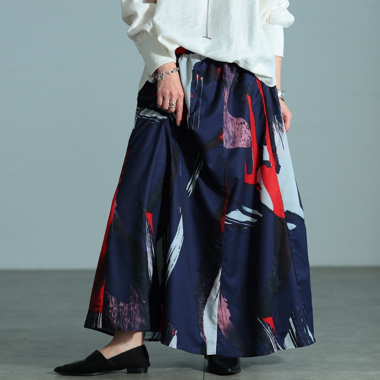 大きいサイズ レディース アート柄フレアスカート