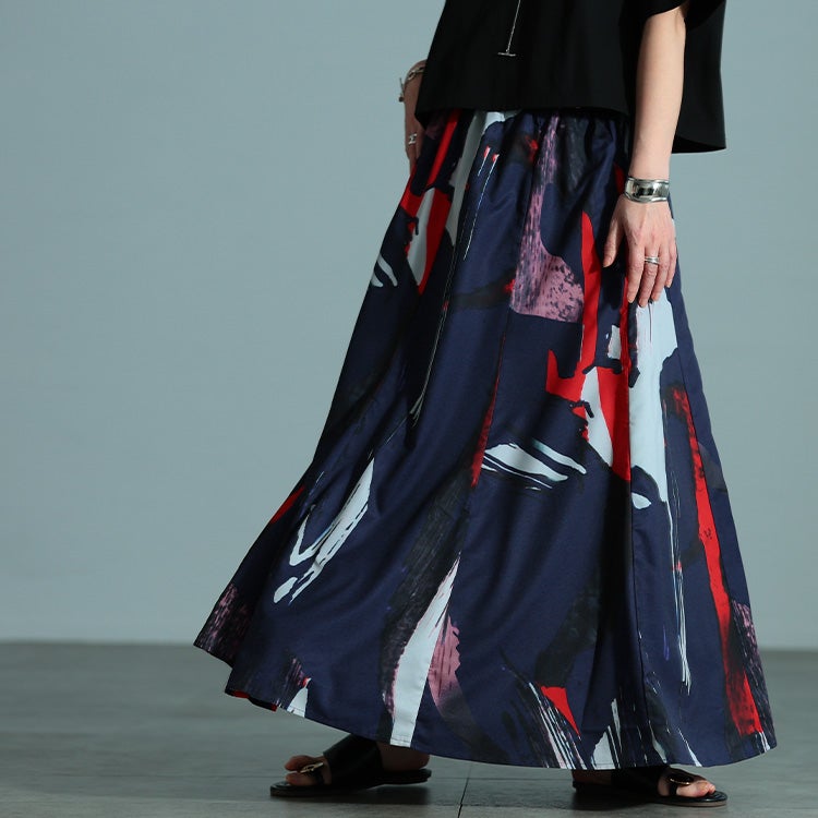 大きいサイズ レディース アート柄フレアスカート