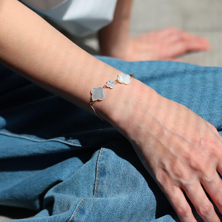 大きいサイズ レディース 天然シェルクローバーブレスレット