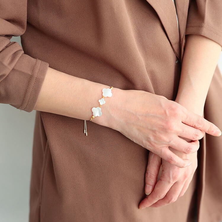 大きいサイズ レディース 天然シェルクローバーブレスレット