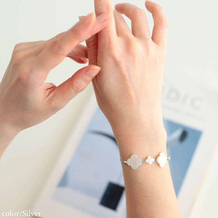 大きいサイズ レディース 天然シェルクローバーブレスレット