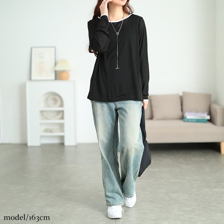 大きいサイズ レディース 配色パイピングボートネックプルオーバー