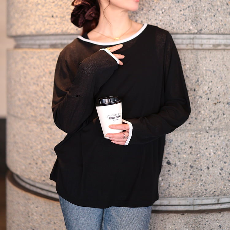 大きいサイズ レディース 配色パイピングボートネックプルオーバー