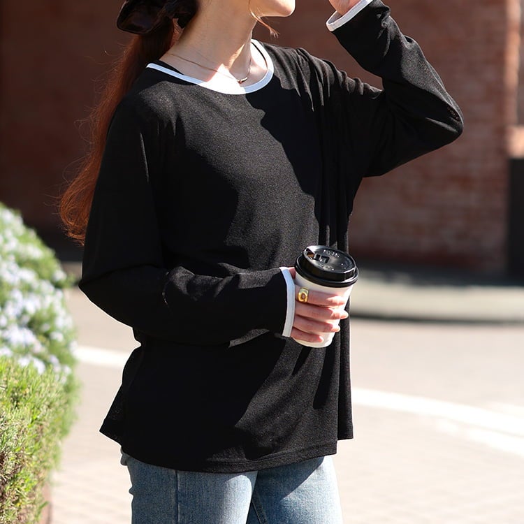 大きいサイズ レディース 配色パイピングボートネックプルオーバー