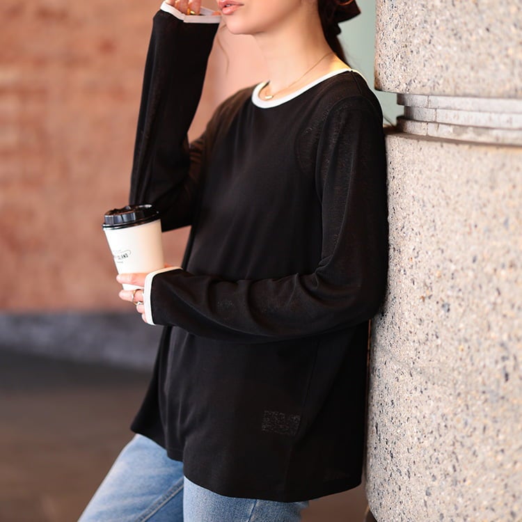 大きいサイズ レディース 配色パイピングボートネックプルオーバー