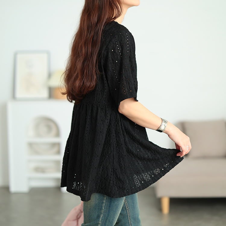 大きいサイズ レディース 花柄レースペプラムチュニック