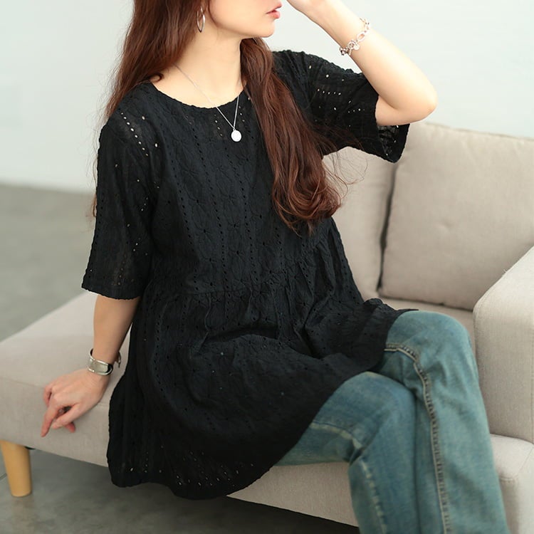 大きいサイズ レディース 花柄レースペプラムチュニック