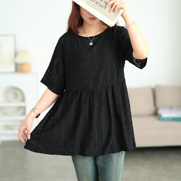 大きいサイズ レディース 花柄レースペプラムチュニック