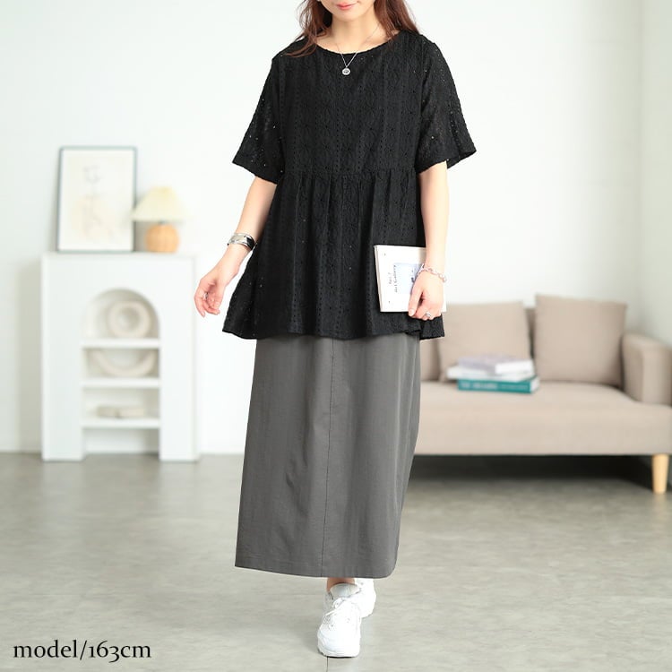 大きいサイズ レディース 花柄レースペプラムチュニック