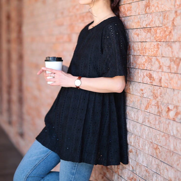 大きいサイズ レディース 花柄レースペプラムチュニック