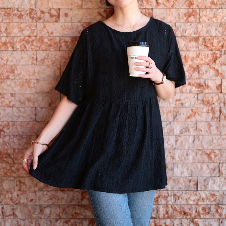 大きいサイズ レディース 花柄レースペプラムチュニック