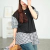 大きいサイズ レディース ベストフェイクレイヤードチェック柄プルオーバー ブラック