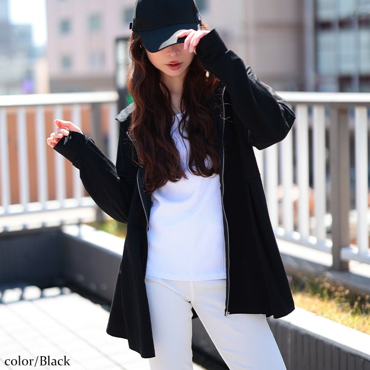 大きいサイズ レディース 接触冷感＆UVカット＆吸水速乾ペプラムパーカー