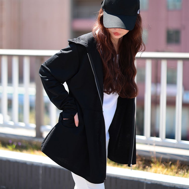 大きいサイズ レディース 接触冷感＆UVカット＆吸水速乾ペプラムパーカー