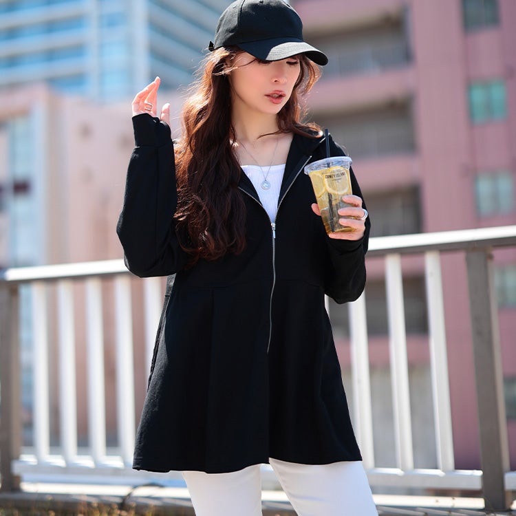 大きいサイズ レディース 接触冷感＆UVカット＆吸水速乾ペプラムパーカー