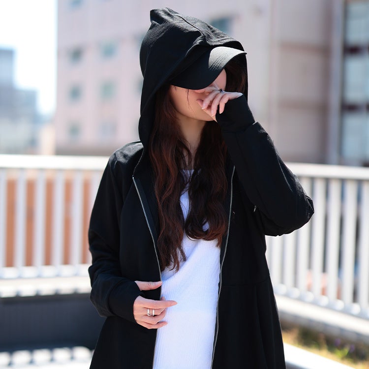 大きいサイズ レディース 接触冷感＆UVカット＆吸水速乾ペプラムパーカー