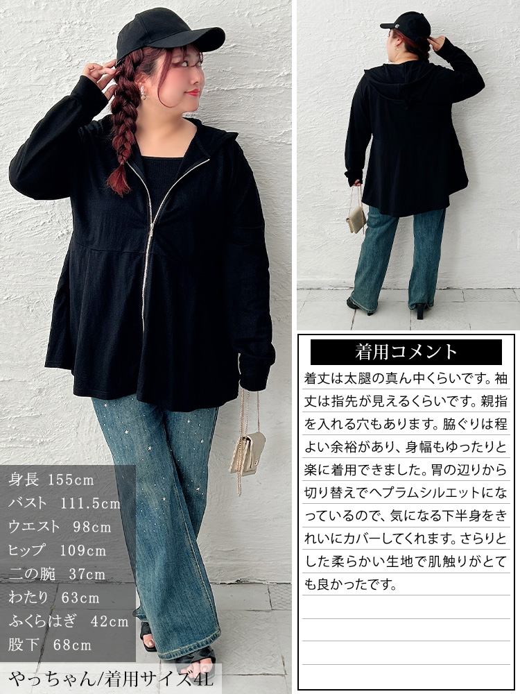 大きいサイズ レディース 接触冷感＆UVカット＆吸水速乾ペプラムパーカー