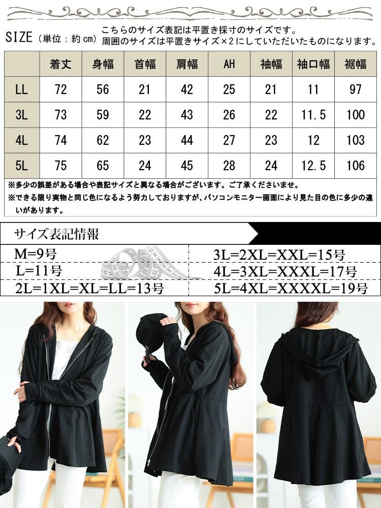 大きいサイズ レディース 接触冷感＆UVカット＆吸水速乾ペプラムパーカー