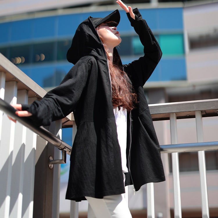 大きいサイズ レディース 接触冷感＆UVカット＆吸水速乾ペプラムパーカー ブラック