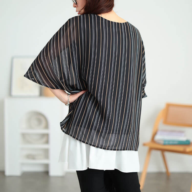 大きいサイズ レディース マルチストライプドルマンプルオーバー