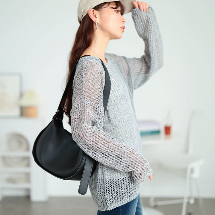 大きいサイズ レディース 透かし編みミックスカラーニット