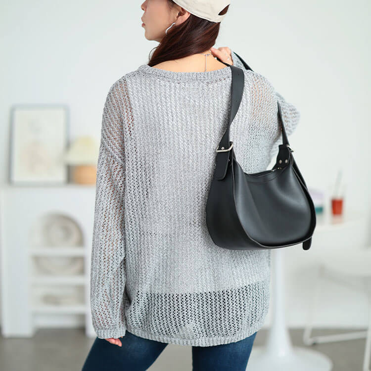 大きいサイズ レディース 透かし編みミックスカラーニット