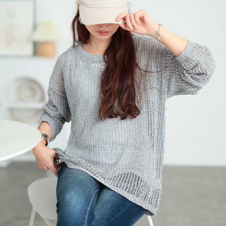 大きいサイズ レディース 透かし編みミックスカラーニット