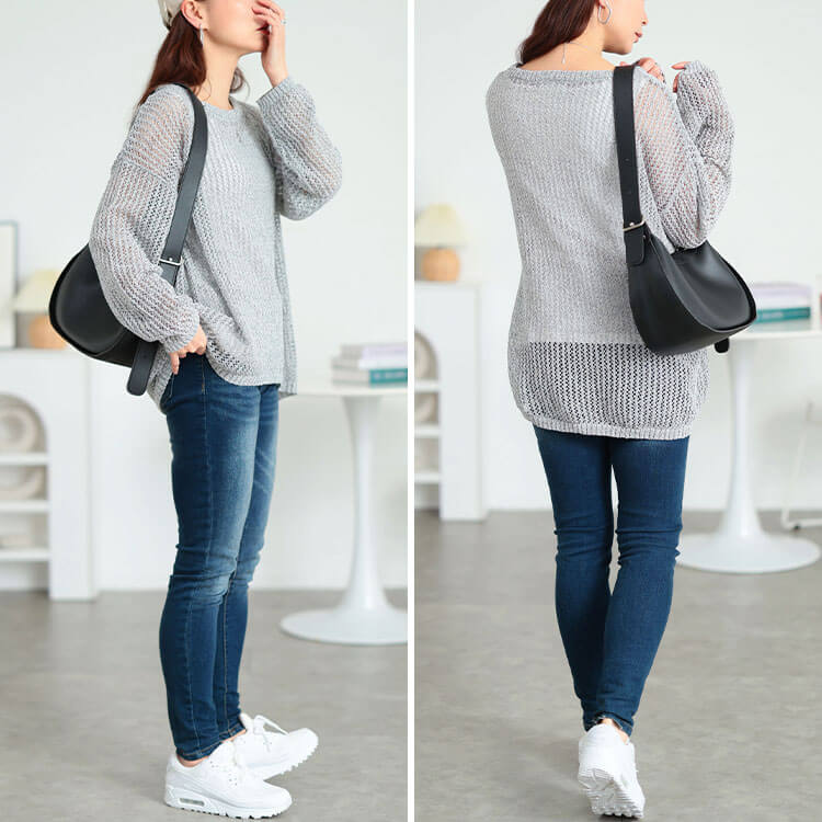 大きいサイズ レディース 透かし編みミックスカラーニット