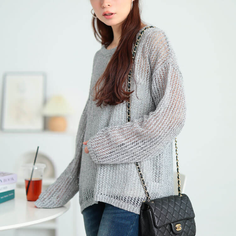大きいサイズ レディース 透かし編みミックスカラーニット