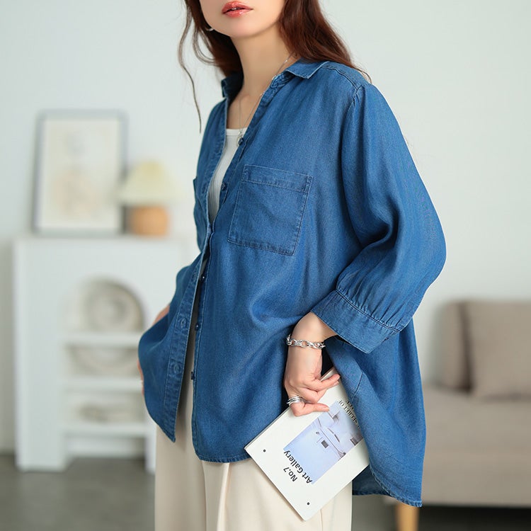 大きいサイズ レディース テンセルデニムスキッパーシャツ